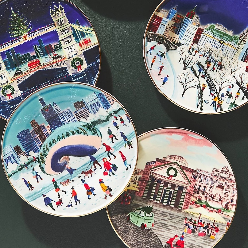 NWT Anthropologie Holiday In the City Chicago Christmas Dessert Plate - Picture 2 of 3